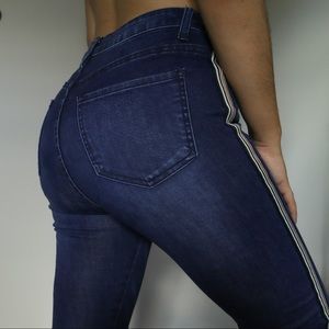 Stretch Denim Jeans w/ Striped Detail